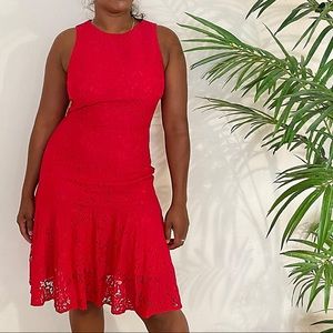 Red Lace Sleeveless Fully Lined Fit & Flare Dress